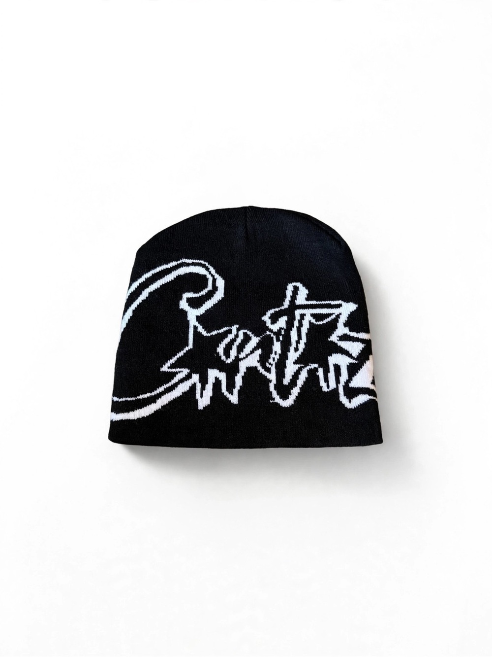 Cortiez Beanie Black and White Graphic Logo Brand New One Size